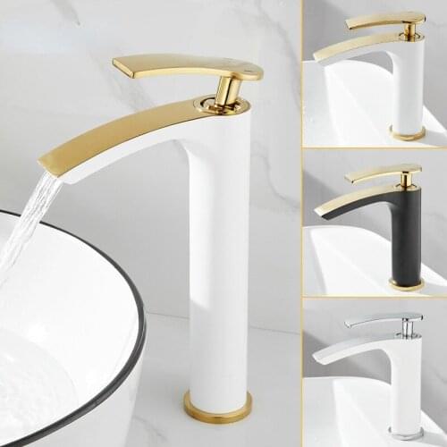 Bathroom Faucet Brass Gold Black Bathroom Basin Faucet Cold And Hot Water Mixer Sink Tap Deck Mounted White & Gold Tap