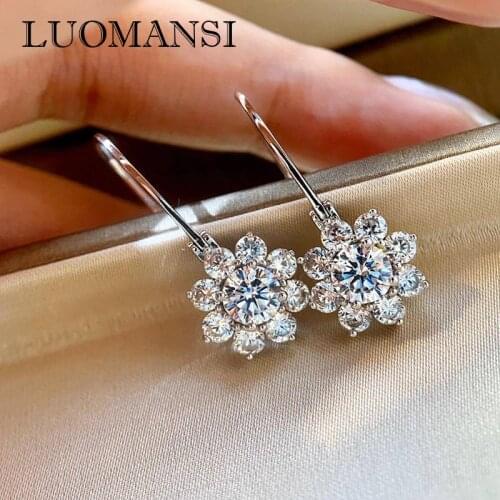 Luomansi Fashion Sunflower Create Moissanite Diamond Wedding Engagement Earrings S925 Sterling Silver High Jewelry