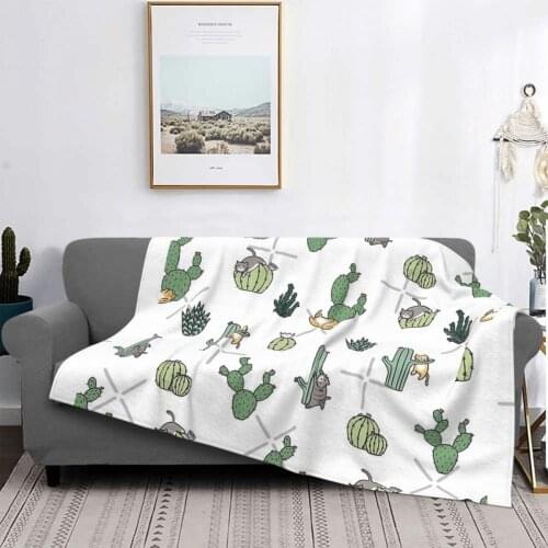Cacti Cats Throw Blanket Blanket With Flowers Terry Sheet Bedspread 200X220 Plaids And Bedspreads 200X220 Fur Artificial Fur