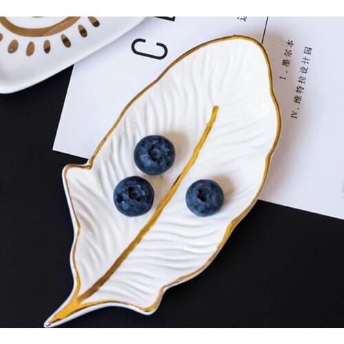 Jewelry Dish Feather Shape Multifunctional Ceramic Earring Ring Necklace Storage Tray for Home