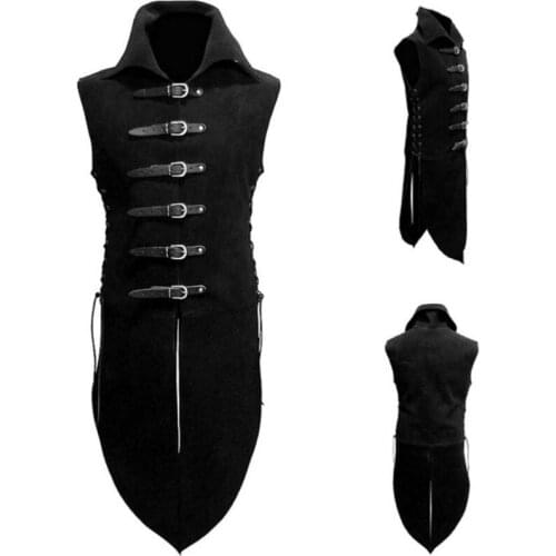 Mens Gothic Tuxedo Vest Medieval Vintage Sleeveless Steampunk Victorian Suit Male Halloween Assassin Party Cosplay Costume
