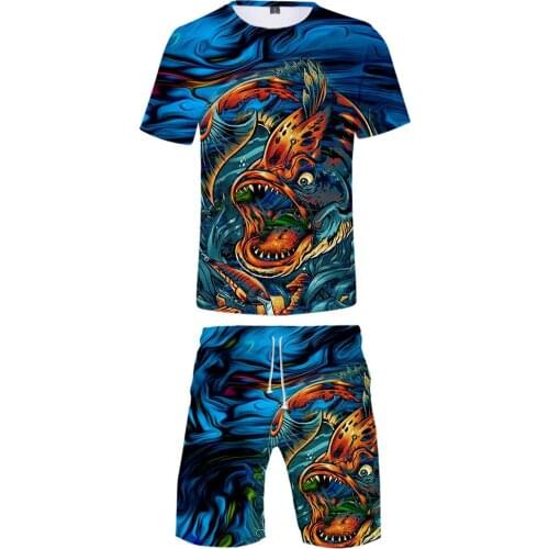 2021 fishing T-shirt 3D Tracksuit Men/Women Two Piece Set TShirt+Shorts Harajuku Streetwear&Pant Casual Clothes&Pants