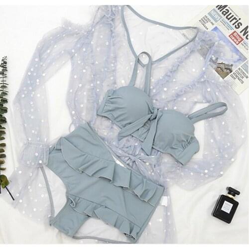 2021 New Women Solid Swimwear Push Up Bathing Suit Bikinis Set with Cover-Up Biquini Summer Sexy Swimming Beach Wear Swimsuit