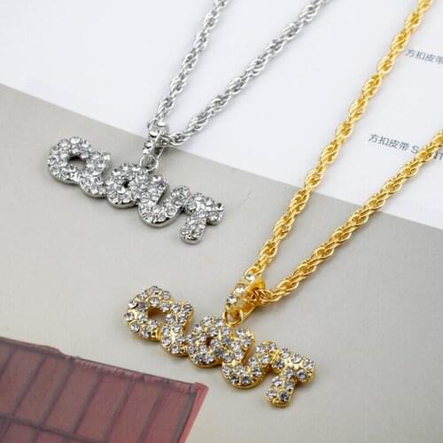 New Fashion Punk Cool Clout Letter Rhinestone Gold/Silver Color Metal Pendant Necklaces For Women Men Jewelry Christmas Gift