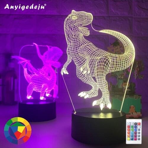 New Dinosaur 3D Vision Lamp Muticolors Led RGB Night Light Kids Boy Sleeping Room Decor Childs Birthday Mood Lamp Drop Shipping