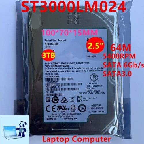 New HDD For Seagate Brand 3TB 2.5" SATA 6 Gb/s 64MB 5400RPM For Internal Hard Disk For Notebook HDD For ST3000LM024