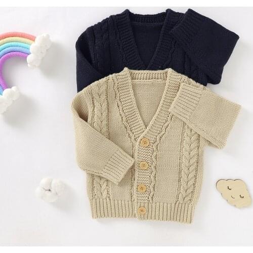 2 Colors 0-24M Newborn Baby Boys Girls Sweater Coat Solid Knit Long Sleeve Single Breasted Cardigan Outwear