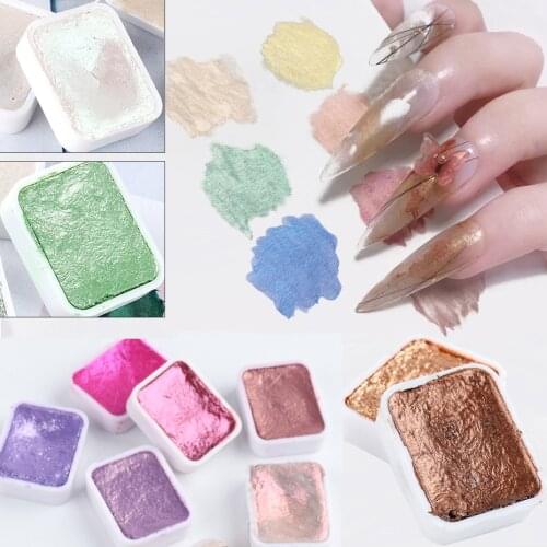 6/12pcs Pearl Nail Art Glitter Metallic Solid Watercolor Paint Powder Blooming Flower Shimmer Chrome Pigment Nail Decor SA1838-1