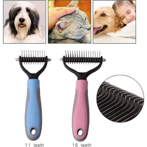 New Stainless Double-sided Pet Cat Dog Comb Brush Professional Large Dogs Open Knot Rake Knife Pet Grooming Products