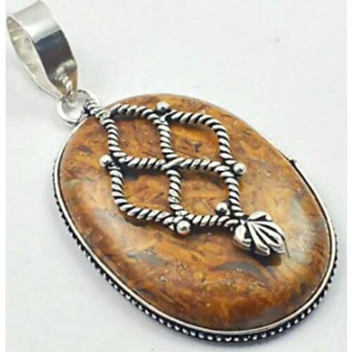 Jaspers Pendant Silver Overlay over Copper, Total Length: 65mm , P4028