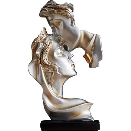 Champagne gold resin couple/ lovers kiss sculpture hand carved young lovers resin wedding gift home ornaments