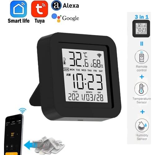 Tuya WiFi Smart IR Remote with Temperature Humidity Sensor Date Display for Air Conditioner TV AC Works with Alexa,Google Home