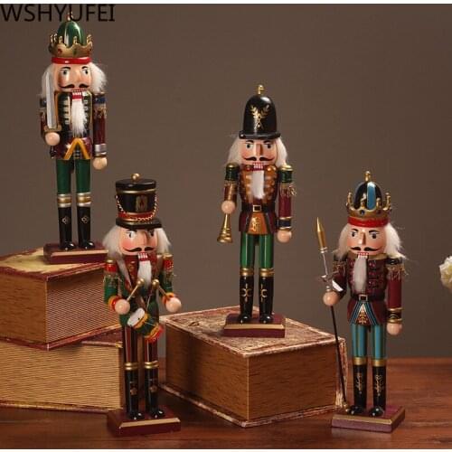 Vintage character Figurines 30cm Wooden Nutcracker Doll Soldier crafts Puppet Christmas Gifts Home Decor Office Desktop Ornament