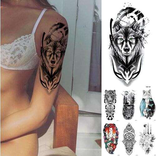 Waterproof Temporary Tattoo Sticker Totem Wolf Tiger Flash Tattoos Body Art Arm Fake Tatoo Women Men