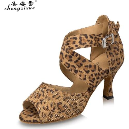 Free shipping shengzixue brand Womens rhinestone Latin dancing shoes performing soft bottom dance high heel shoes