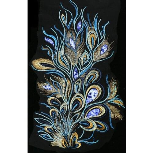 1Pcs Phoenix Feather Embroidery Sequins Cloth Patches Sew on Appliqued Stickers DIY Wedding Bride Dress Accessories 31x61cm