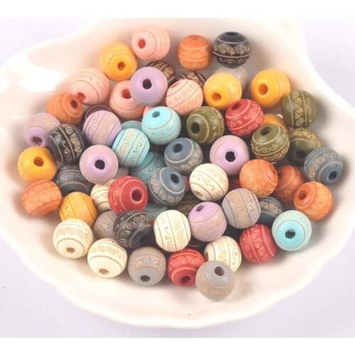 10pcs Mixed color Laser engraving pattern Wooden Spacer Beads For DIY Jewelry making For Bracelet Accessories 10mm MT2241