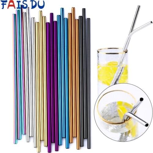 100 PCS Environmentally Friendly 304 Stainless Steel Straws 6mm*215mm Straight Curved Straws Party Bar Accessory