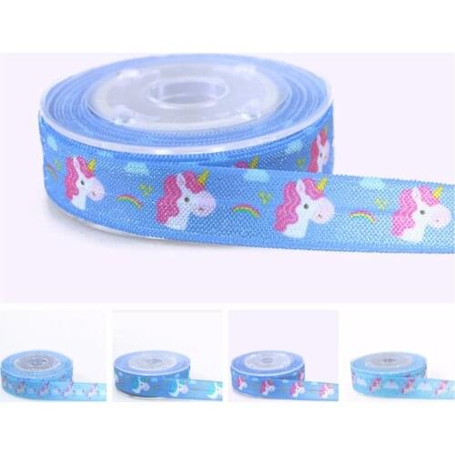 15mm 5/8" 20mm 25mm Heat transfer unicorn FOE fold over elastic for hair ties headband accessaries