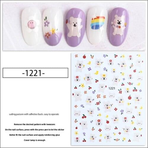 3D nail art sticker summer flowers animals flora cloud design self adhesive women nail tip decoration YJ038