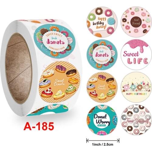 500 pieces/roll Cute Donuts Cake Cartoon Kids Children Baby Happy BirthdayRound Scrapbook Label Stationery Stickers