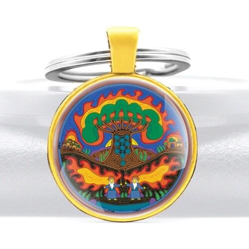 Antique Bronze Jewish Federation Glass Cabochon Key Chain Retro Men Women Key Rings Jewelry Gifts