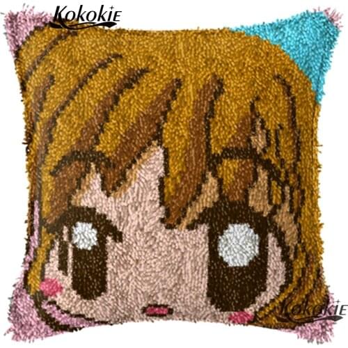 Threads embroidery latch hook pillow cross stitch kits cartoon cushion mat girl diy carpet gift Crocheting Rug Yarn Needlework