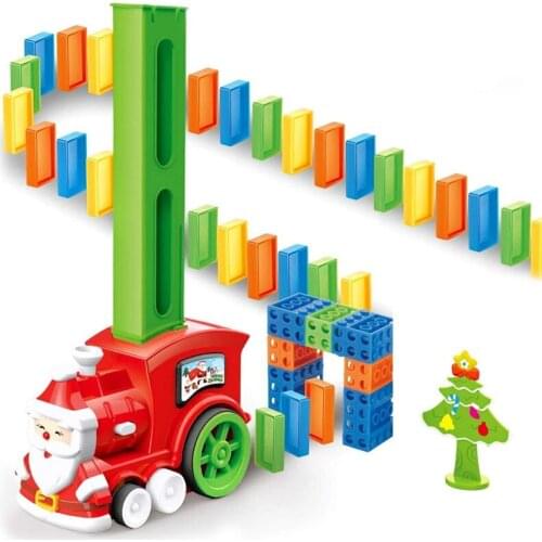 Dominoes Electric Santa Claus Train Toy Set, Train Model with Lights Construction and Stacking Dominoes Toys Gifts for Kids