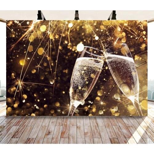 Birthday Party Photography Background Black Gold Decor champagne Glass backdrop Banner Photo Booth studio Props