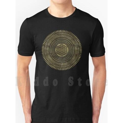 Golden Flower Of Life T Shirt Print For Men Cotton New Cool Tee Flower Of Life Blume Des Lebens Fleur De Vie Sacred Geometry