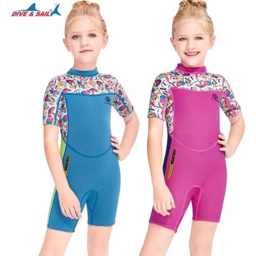 Shorty Wetsuits Boys Girls 2.5mm Neoprene Scuba Diving Suits Surfing Swimming Short Sleeve Back Zip Pink Printed Kids 2-11 Years