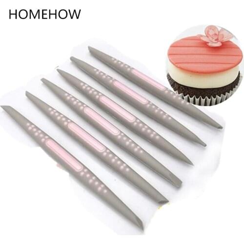 Homehow 6PCS/Set Soft Tip Sharper Fondant Cake Pen Doube Ended 12 Patterns Plastic Gumpaste Fondant Flower Modelling Baking Tool