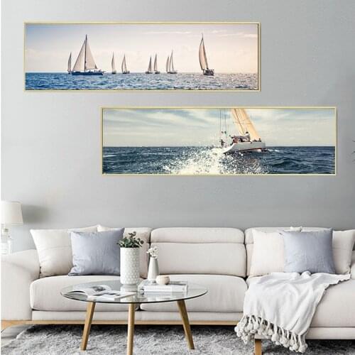 Natural Sea Sunset Landscape Sailboat Posters Prints Canvas Painting Mediterran Scandinavian Wall Art Picture for Living Room