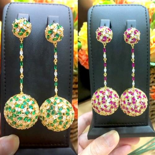 KellyBola Jewelry Luxury Hollow Ball Pendant Earrings Womens Fashion Zircon Wedding Banquet Jewelry Accessories
