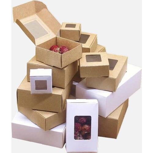 Window box 50pcs DIY White box with window paper Gift box cake Packaging For Wedding home party muffin packaging christmas gifts