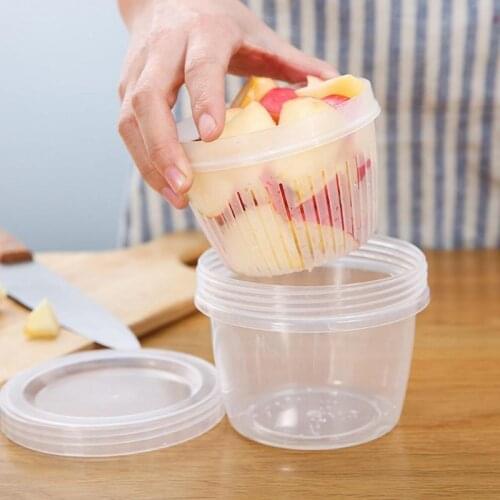 Kitchen Refrigerator Storage Box Fresh-Keeping Box Vegetable Food Basket Drain Sealed Crisper Double-layer Round 500ml