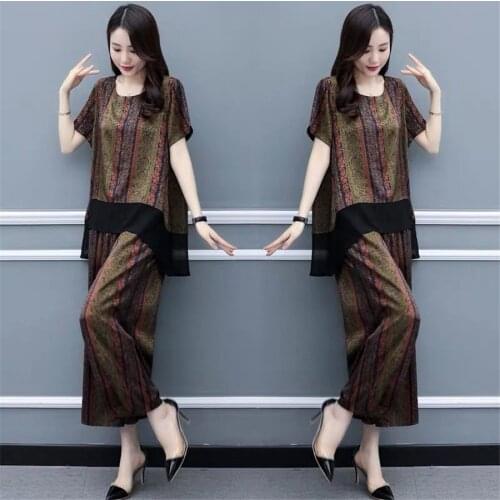 2021 Summer 2 Piece Set Women Simple Comfortable Loose O-neck Tops Elastic Waist pant Women Set