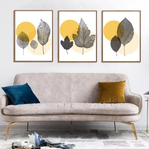 Nordic Small Fresh Yellow Leaf Poster Abstract Plant Living Room Dining Room Home Decoration Frameless Printing Hanging Painting
