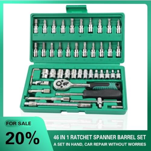 46PCS mechanic hand ratchet tool set auto socket wrench tools mini repair professional gereedschap kit for car
