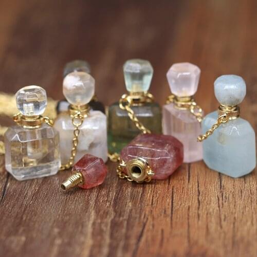 Natural Stone Perfume Bottle Necklace Semi-Precious Pendant Charms For Elegant Women Love Romantic Gift 60 CM