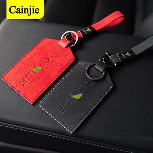 Genuine Leather Car Key Card Holder Cover Key Case Protector For Tesla Model 3 Y Card Remote Key Fob Bag Shell Clip Accessories