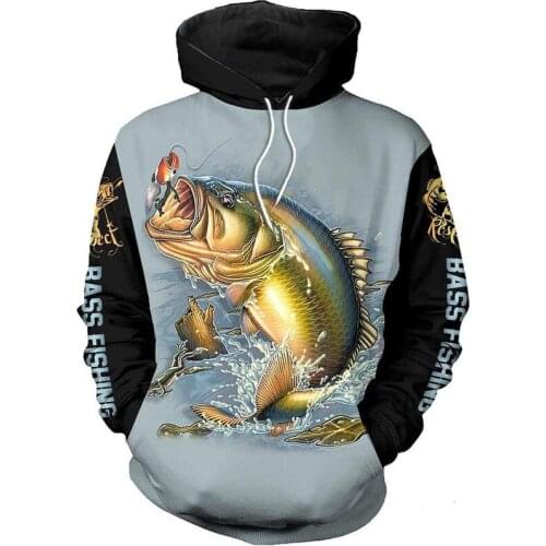 New bass fishing 3D full-print hoodie autumn and winter street casual zipper hoodie men and women Harajuku fashion sweatshirt