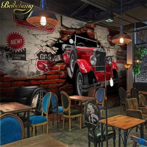 Beibehang wallpaper mural wall stickers ink European nostalgic retro tattered classic car Home Decoration backdrop Wall covering