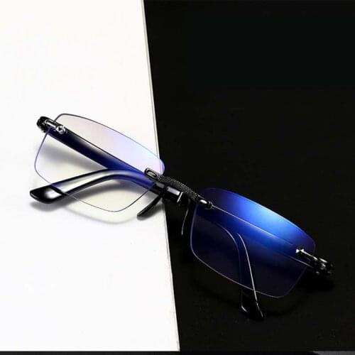 New Fashion Men Women Rimless Reading Glasses Bifocal Far Near Anti Blue Light Magnification Eyewear Presbyopic Glasses Diopter