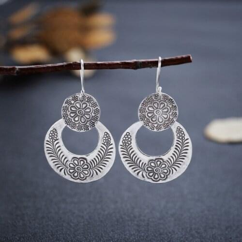 Chiang Mai original design handmade silver jewelry 925 sterling silver earrings earrings long fan carved female models