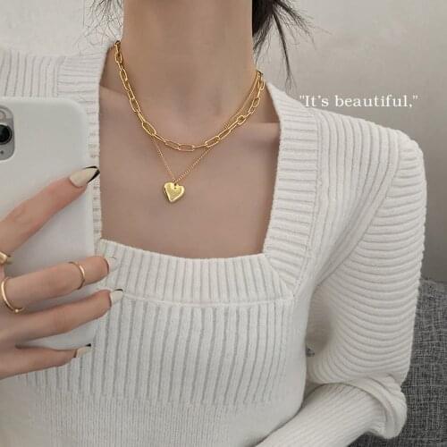 Vintage Punk Gold Color Thick Chain Heart Pendant Necklace for Women Metal Collar Fashion Girl Hip Hop Jewelry INS Minimalist