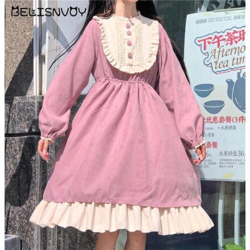 Autumn Spring Women Lolita Princess Dress Ruffled Collar Gothic Baggy Dress Cute Kawaii Ruffles Cosplay Sweet Dress For Girl