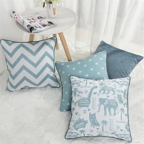 Velvet Blue Cushion Cover 45x45cm Cartoon Geometric Pillow Covers Decorative for Sofa Bedroom Kids Room Throw Pillows Decor Home