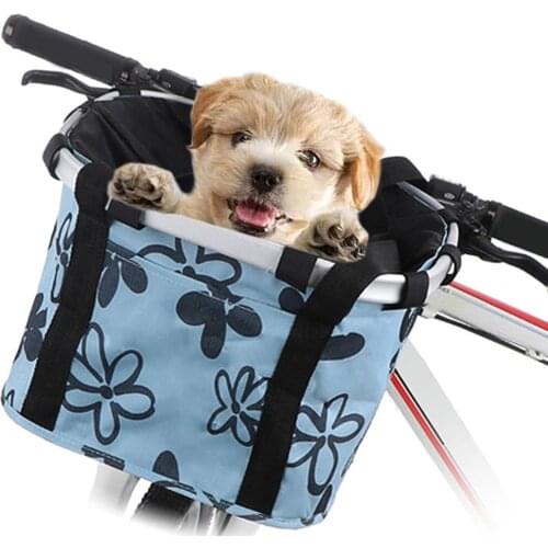 Foldable Bike Basket Removable Small Pet Cat Dog Carrier Bicycle Basket Quick-Release Detachable Cycling Bag for Picnic Shopping