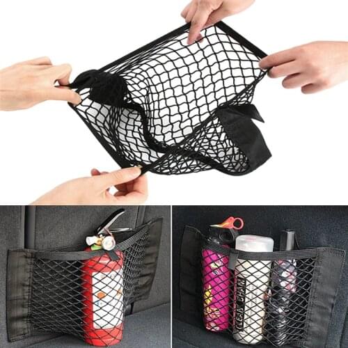 Car Back Rear Trunk Seat Storage Bag Mesh Auto Organizer Double-deck Elastic String Net Magic Sticker Pocket Bag Car Organizers